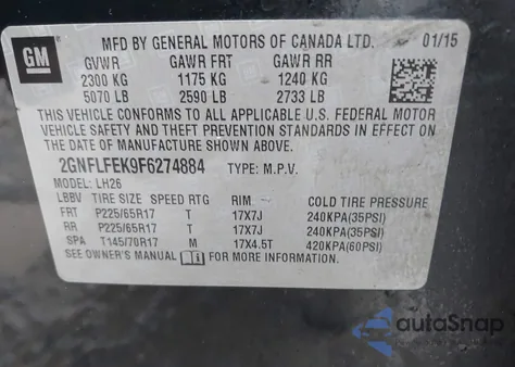 2015 Chevrolet Equinox 1Lt z USA, uszkodzony, nr VIN 2GNFLFEK9F6274884